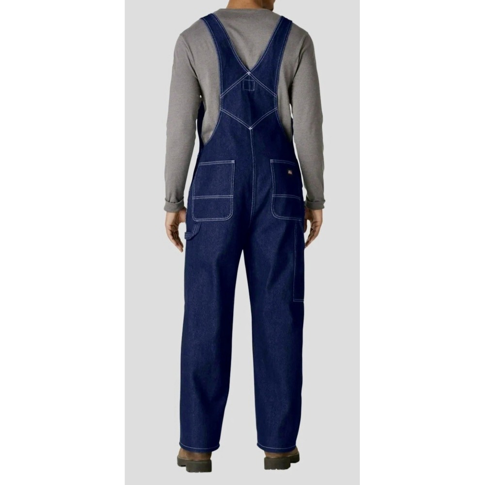 Genuine Dickies Mens Indigo Denim Bib Overalls Red Zipper EB713RNB 3XL Regular - Picture 2 of 8